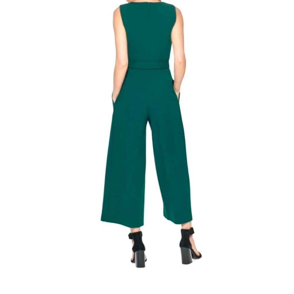 Calvin Klein Sleeveless Wide Leg Jumpsuit | Green, V-Neck, Tie belt, Crepe Sz 14 - Picture 2 of 16